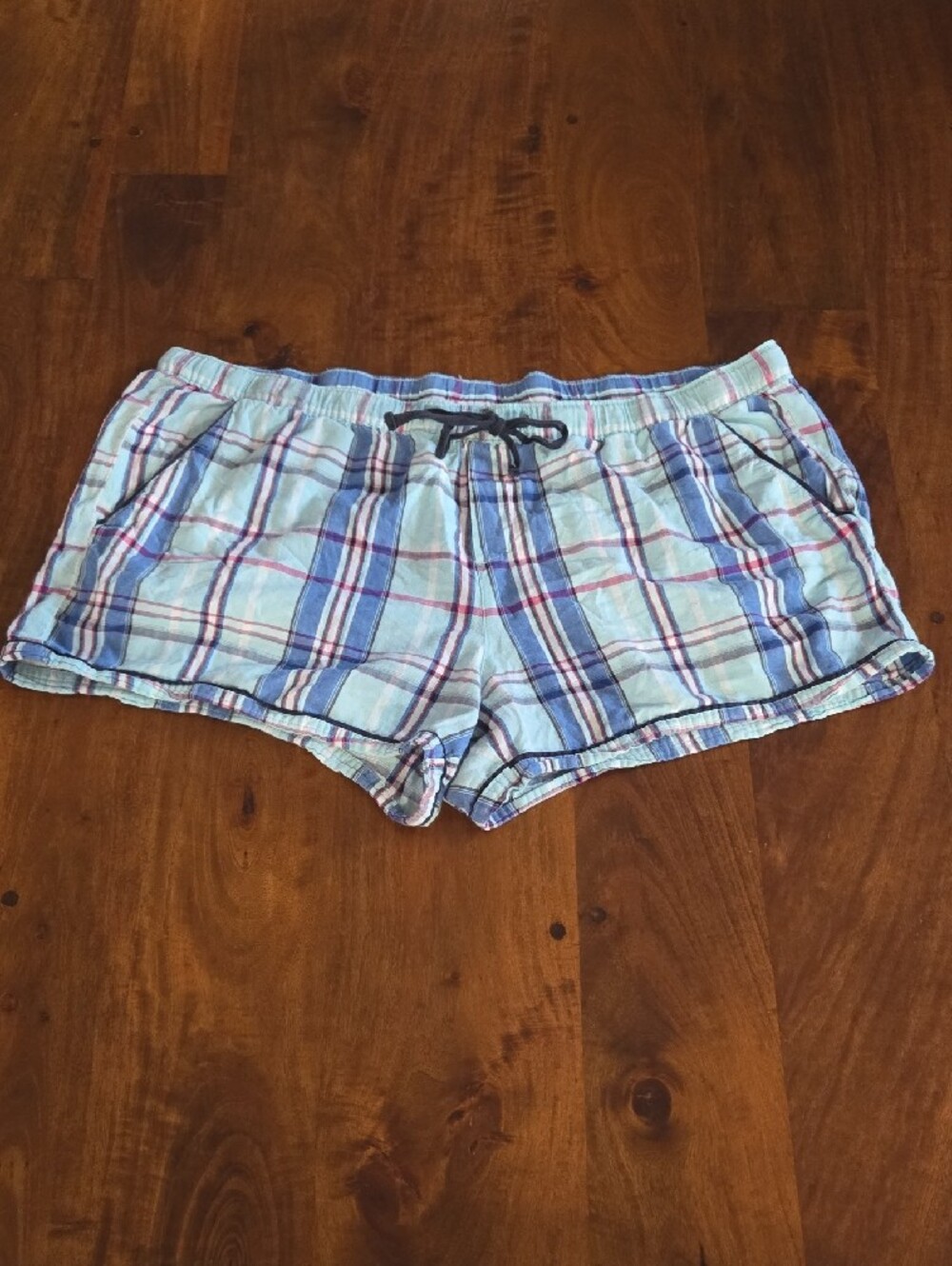 Old Navy Light Blue Plaid Cotton Drawstring Sleep Shorts Large